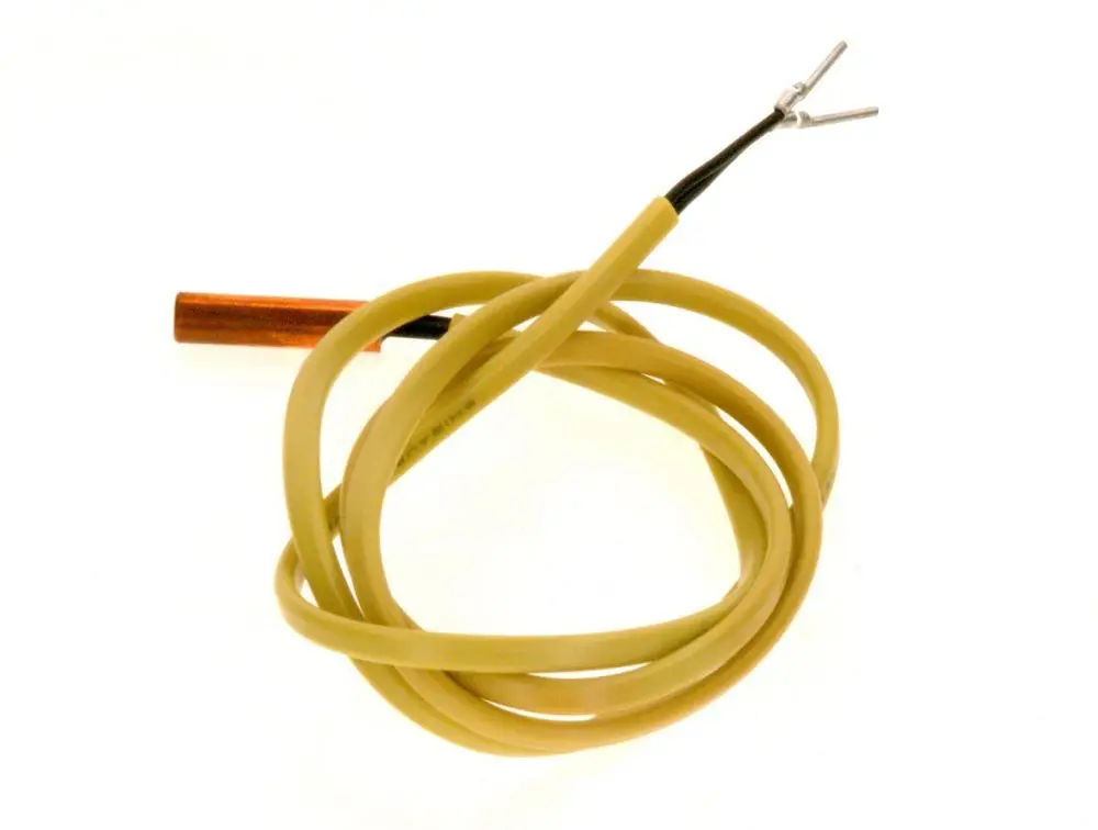 Temperaturfühler mit zwei Drahtenden, eins davon in Kupferfarbe, ummantelt mit einem flexiblen Kabel, geeignet für Anwendungen von Bosch.